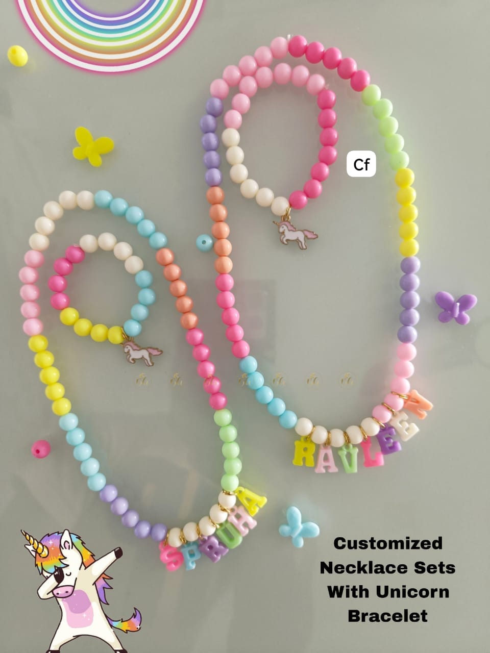 COLOURFUL NECKLACE BRACELET SET WITH CUSTOMIZED NAMES