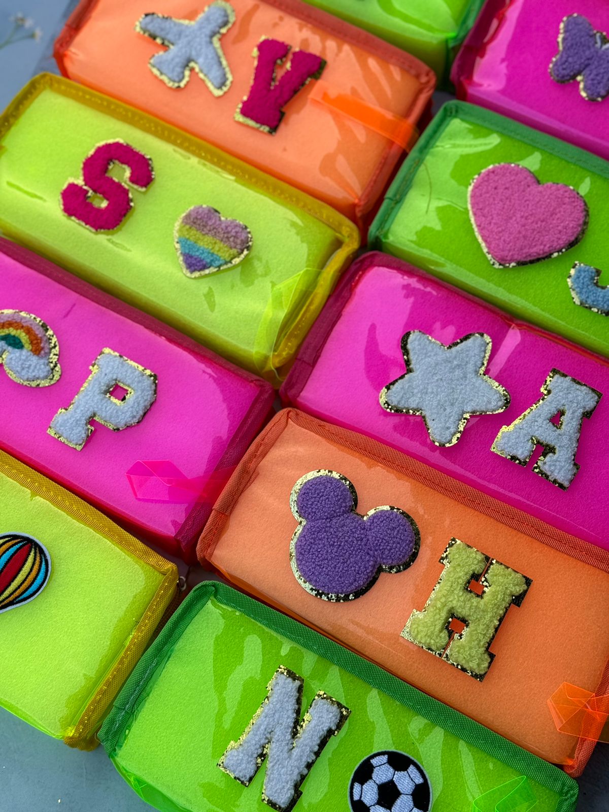 Cute  neon jelly pouches Includes one initial n one patch