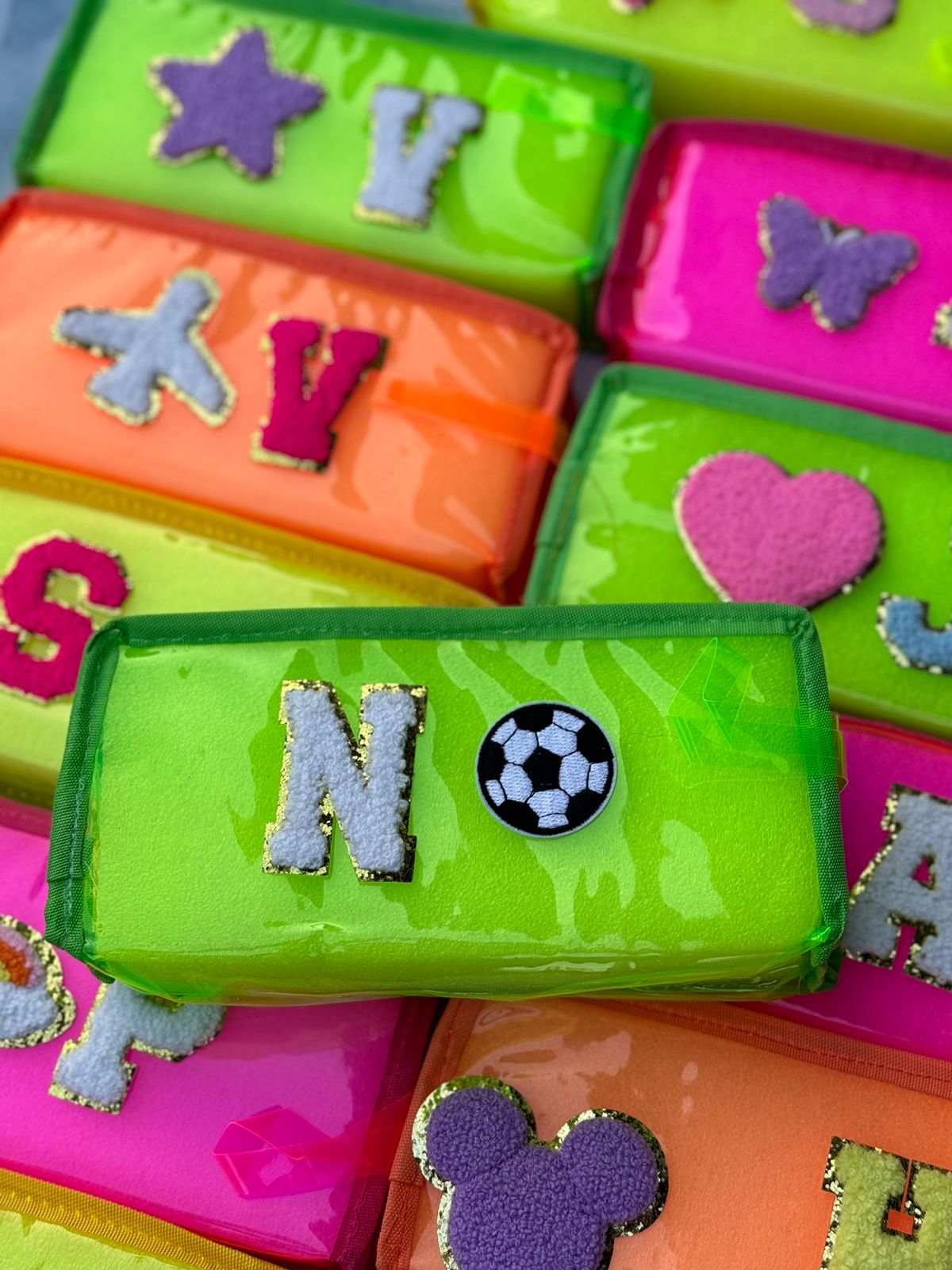Cute  neon jelly pouches Includes one initial n one patch