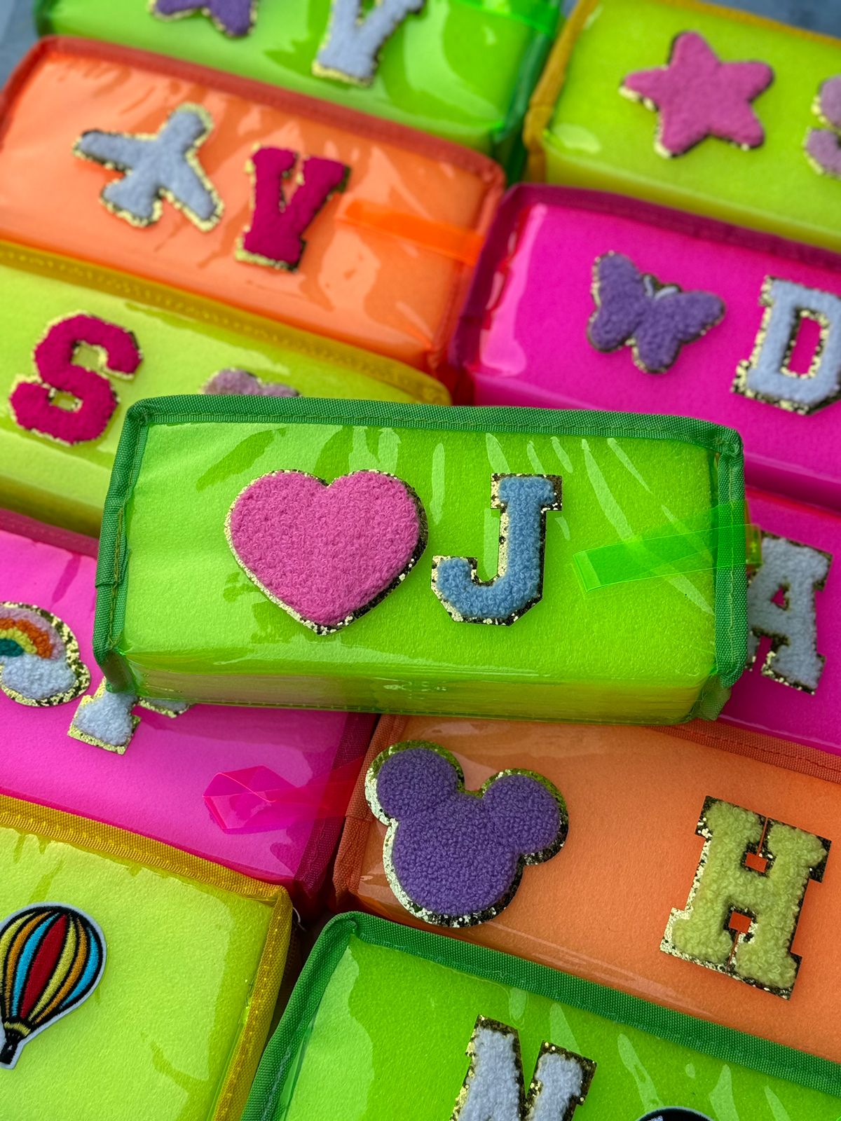Cute  neon jelly pouches Includes one initial n one patch