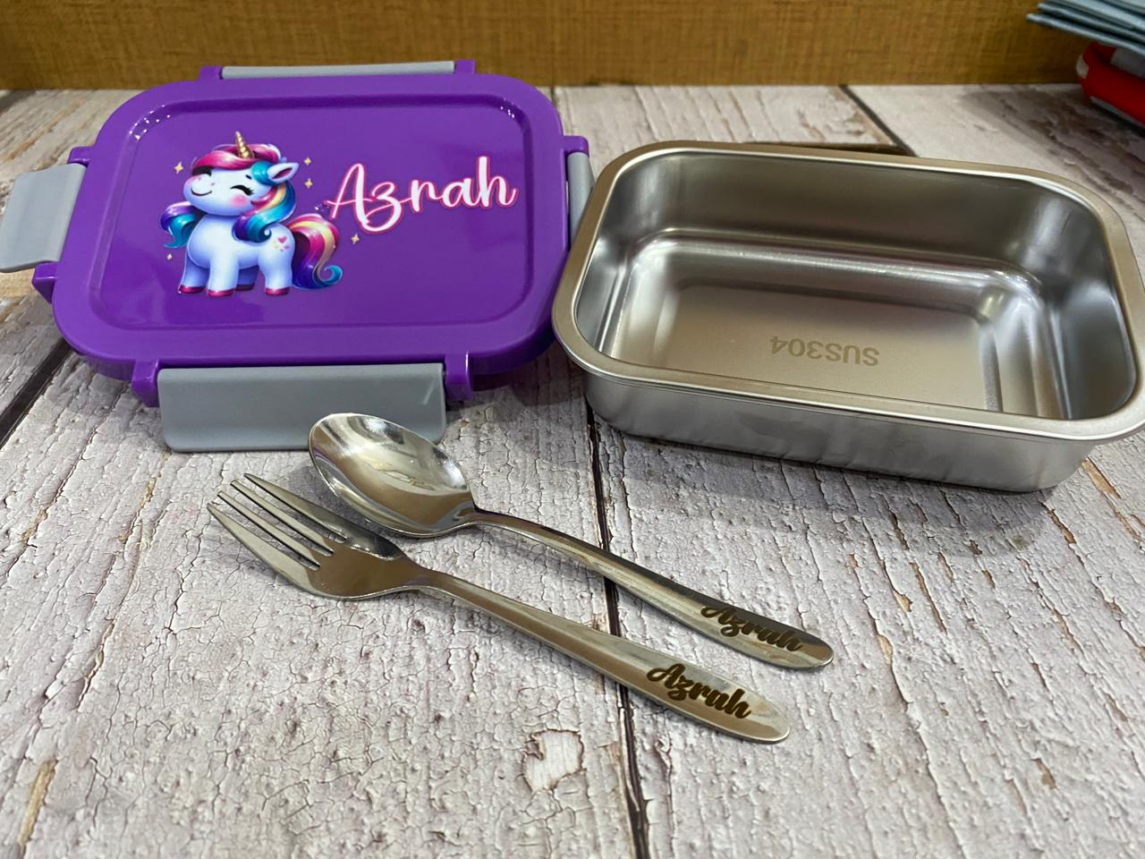 Personalized Steel Snacks Box with Spoon & Fork