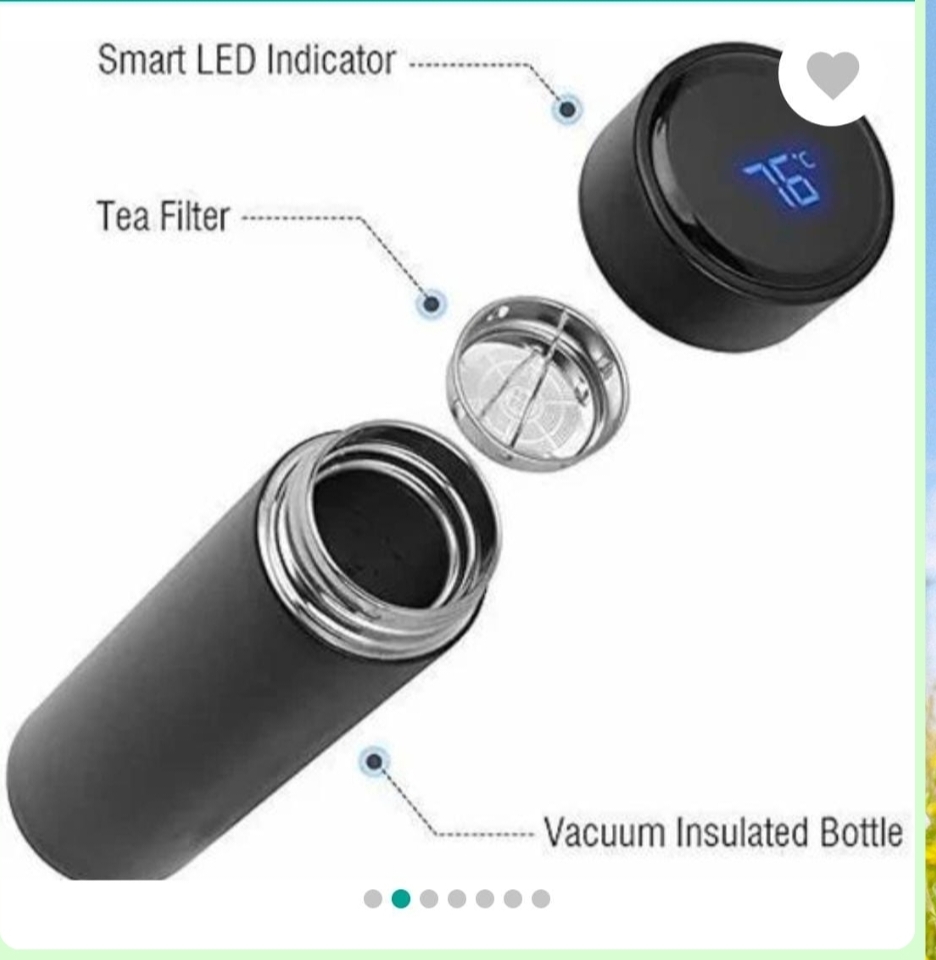 Smart LED Temperature Display Water Bottle (500ml) – Piller Stainless Steel, Double Wall Vacuum, Hot & Cold Insulated Flask – Pure Black