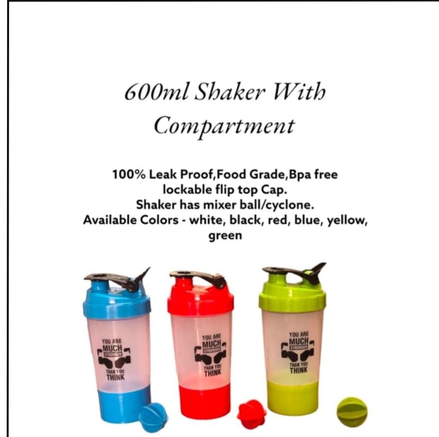 💪Piller 600ml Protein Shaker Bottle with Compartment & Mixer Ball  Stay Hydrated. Stay Fit. Shake Smarter!