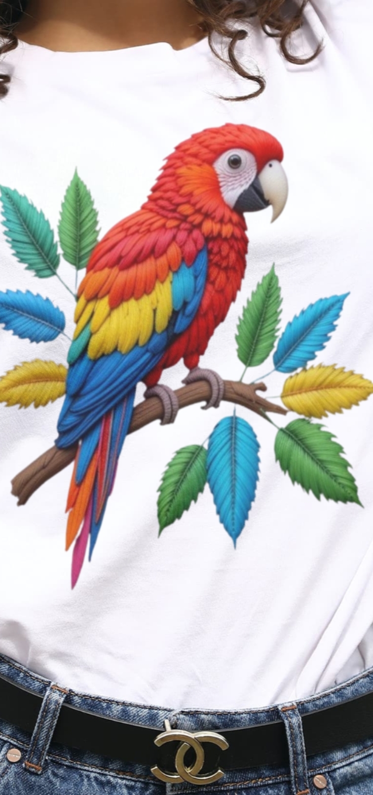 Parrot Embroidery T-Shirt 1