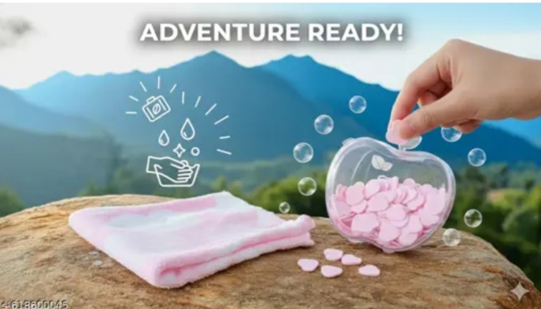 Giftora Soft Cloud Pattern Hanky & Apple-Shaped Travel Paper Soap Sheets | Ultra-Soft Washable Handkerchief with Compact Hygiene Kit | Perfect for Travel, Office & Kids