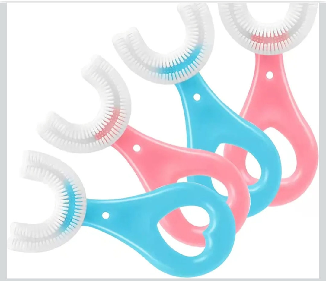 U Shaped Toothbrush Kids, Soft Silicone Brush Head, 360° Oral Teeth Cleaning Design, Manual, Pink, 2-6 Years Old Write for it also