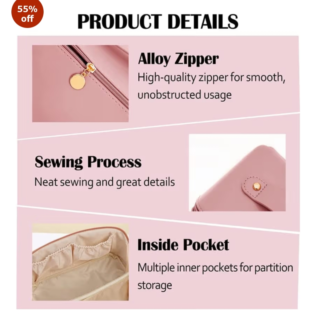 Large Capacity Travel Cosmetic Makeup Bag with Divider & Handle