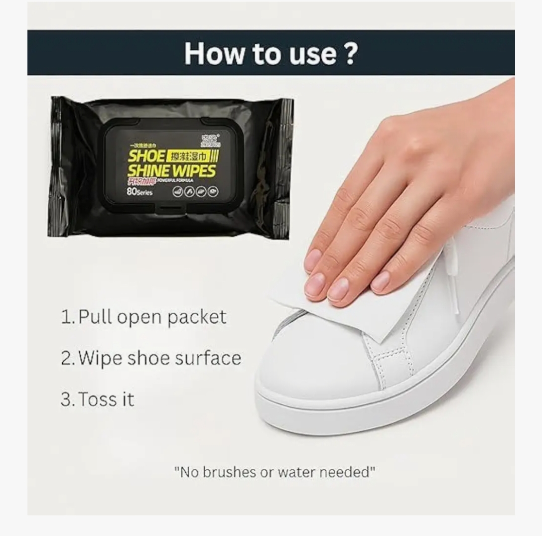 Shoe Cleaning Wipes 80 Count | Portable Sneaker & Leather Shoe Cleaning Tissue | Instant Shine & Dirt Removal Wipes for Travel & Daily Use
