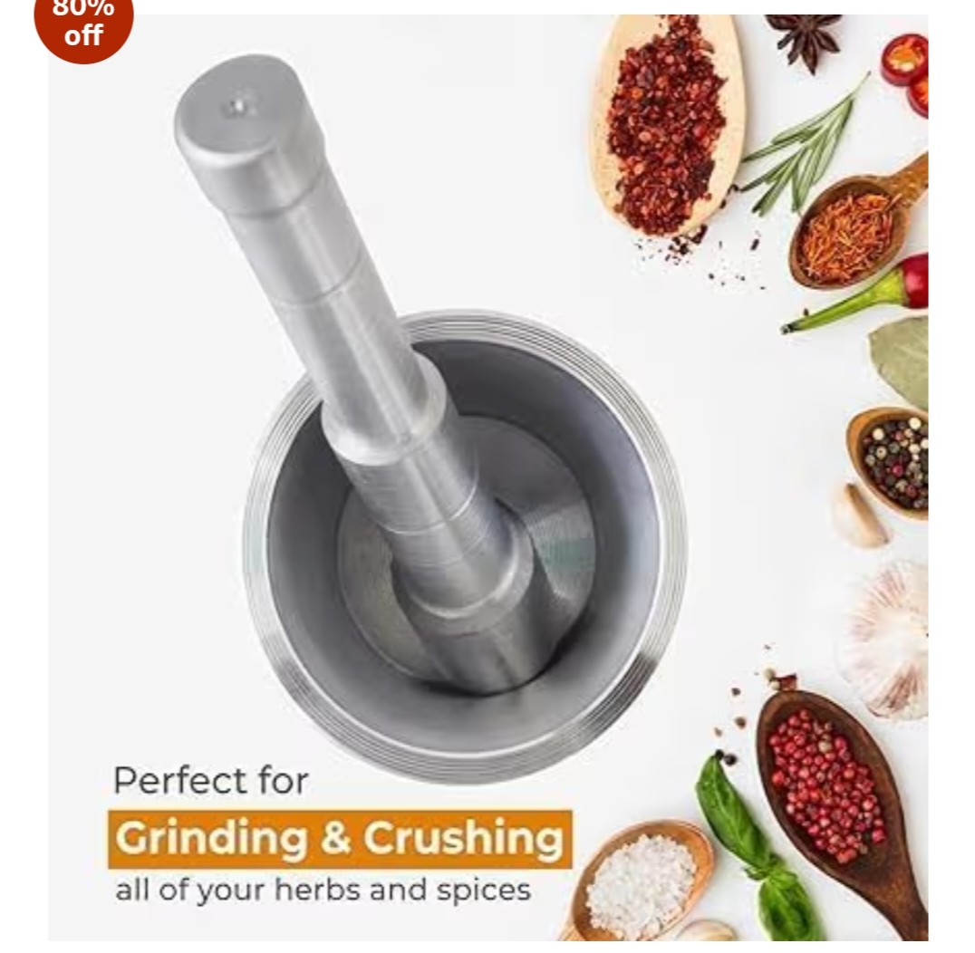 Aluminium Mortar and Pestle Set | Khal Batta / Hamam Dasta / Okhli Musal | Manual Spice Grinder & Mixer for Kitchen | Durable Metal Kharal for Herbs & Masala