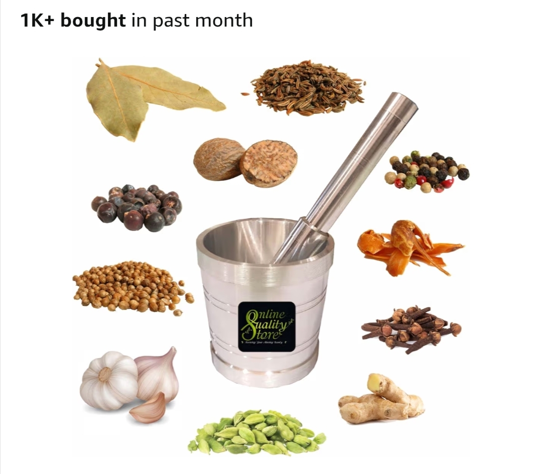 Aluminium Mortar and Pestle Set | Khal Batta / Hamam Dasta / Okhli Musal | Manual Spice Grinder & Mixer for Kitchen | Durable Metal Kharal for Herbs & Masala