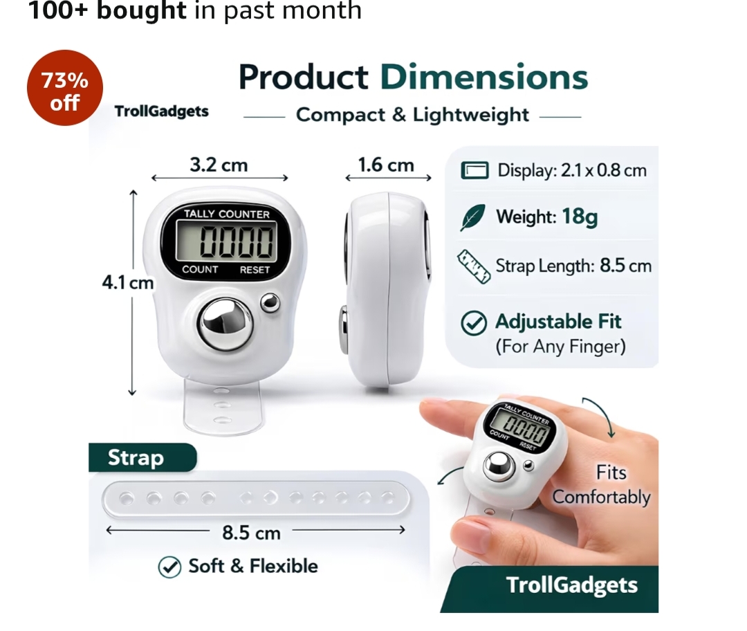 Giftora Hand Tally Counter Finger Ring | Digital Electronic Jaap Counter for Meditation, Prayer, Tasbeeh & Daily Counting | Portable Finger Counter Machine (Pack of 1)