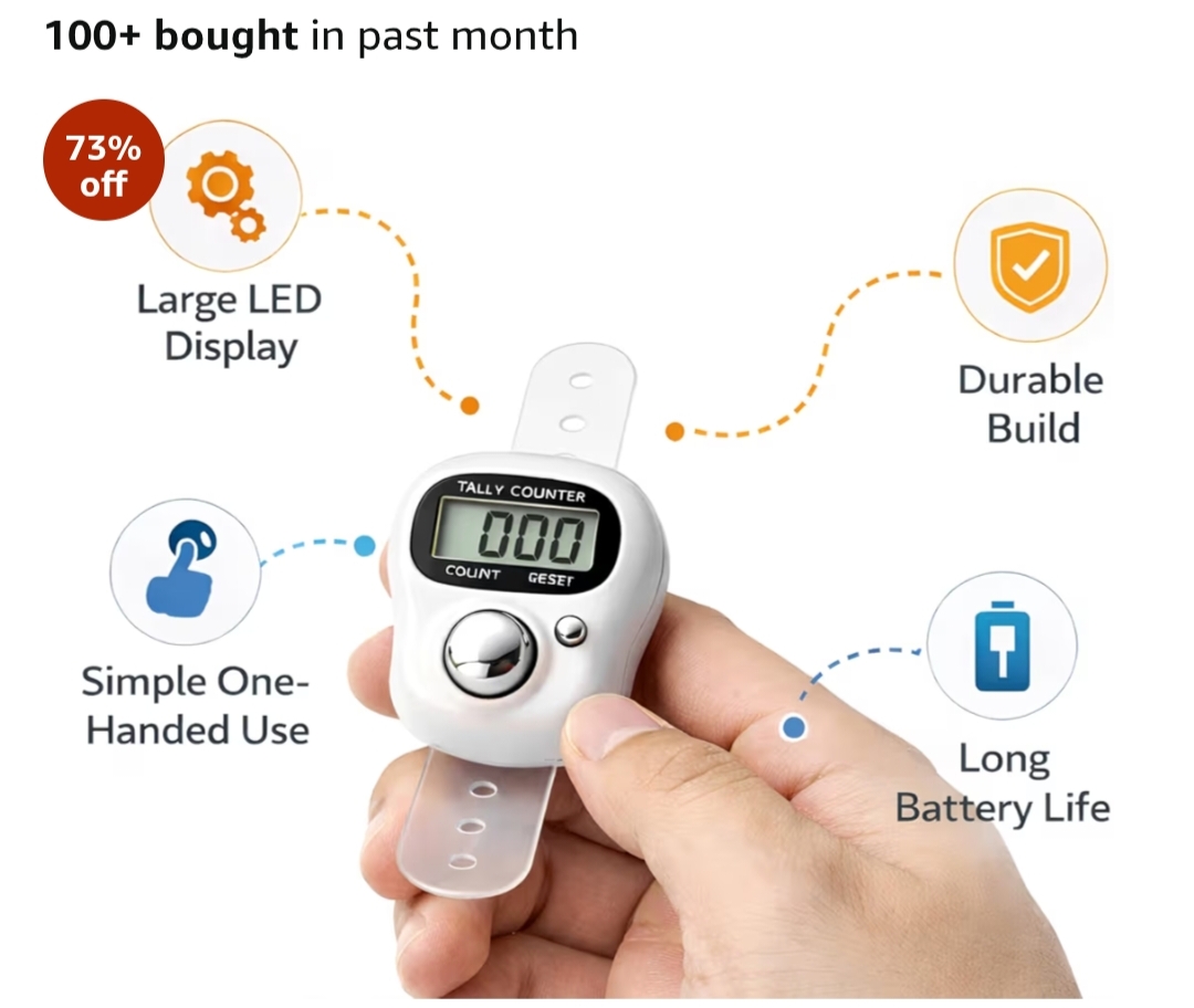 Giftora Hand Tally Counter Finger Ring | Digital Electronic Jaap Counter for Meditation, Prayer, Tasbeeh & Daily Counting | Portable Finger Counter Machine (Pack of 1)