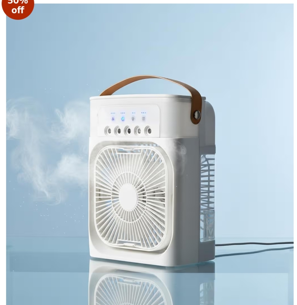 Portable Mini Air Cooler Fan for Kids & Home | USB Powered Mist Cooling Fan with Water Tank | 3 Speed, 5 Spray Modes, 7 LED Lights | Ideal for Bedroom, Kitchen, Study & Travel