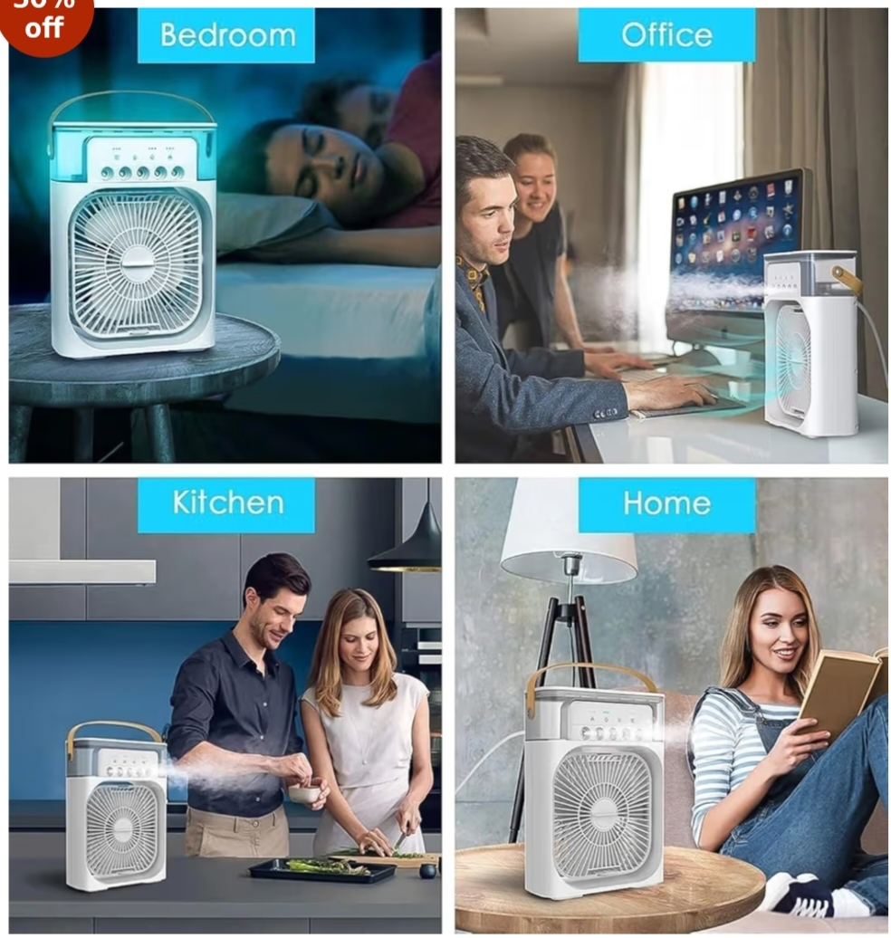 Portable Mini Air Cooler Fan for Kids & Home | USB Powered Mist Cooling Fan with Water Tank | 3 Speed, 5 Spray Modes, 7 LED Lights | Ideal for Bedroom, Kitchen, Study & Travel