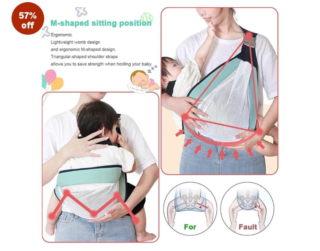 Mesh Baby Sling Wrap for Newborns & Infants | Ultra-Light Breathable Adjustable Baby Carrier | Soft Ergonomic Hands-Free Baby Wrap for Outdoor & Daily Use (Multicolor)