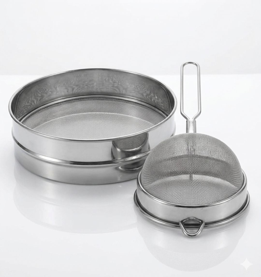 Giftora 2-Piece Stainless Steel Flour Sifter Set | Ultra-Fine Mesh Flour Sieve & Handheld Kitchen Strainer for Baking, Tea, Sauces & Lump-Free Mixing