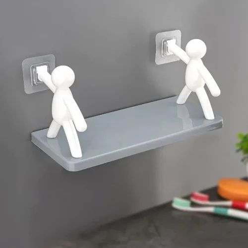 Wall Mounted Plastic Bathroom Shelf/Wall Shelf/Wall Mounted Shelf/Self Adhesive with 2 Self dhesive Stickers (White)