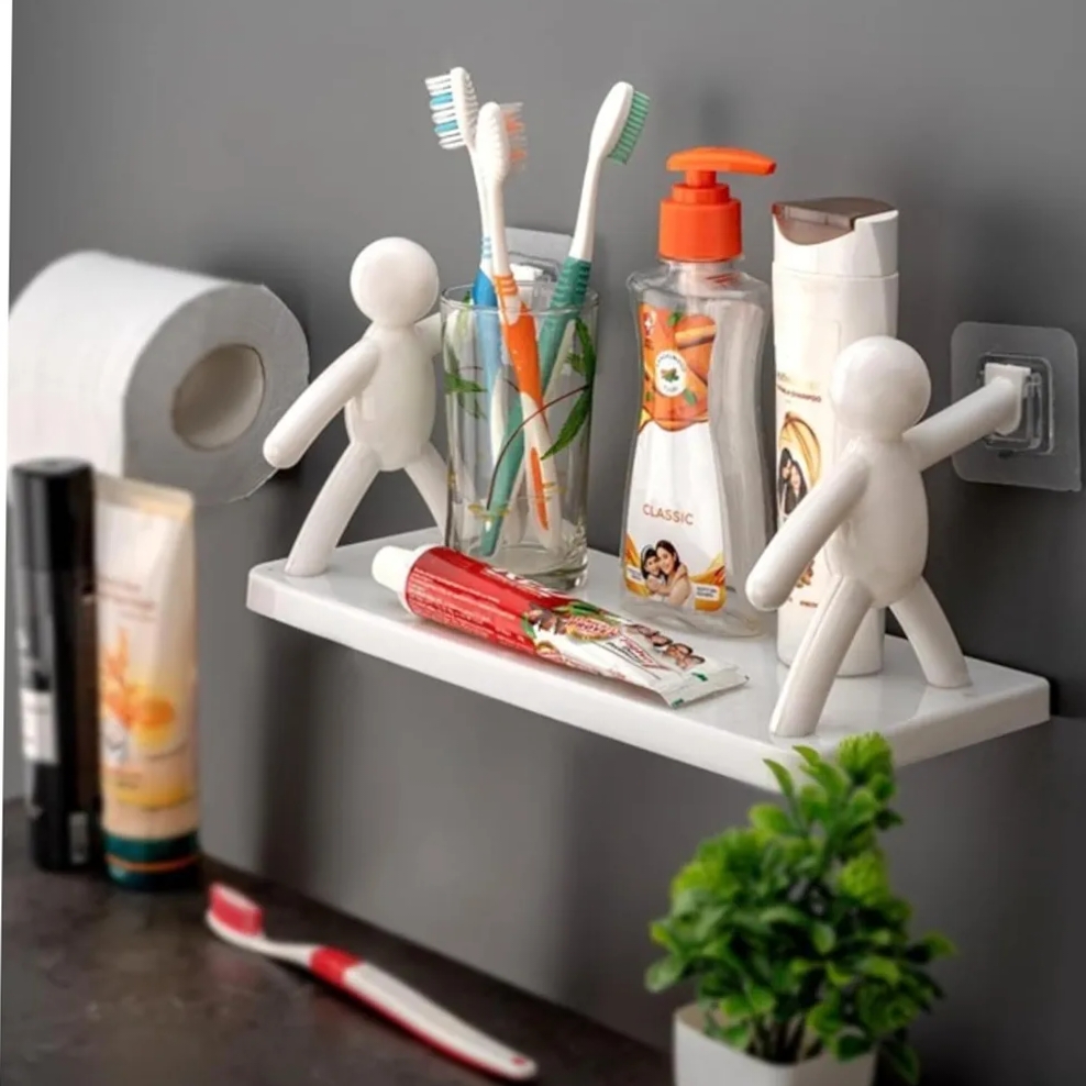 Wall Mounted Plastic Bathroom Shelf/Wall Shelf/Wall Mounted Shelf/Self Adhesive with 2 Self dhesive Stickers (White)