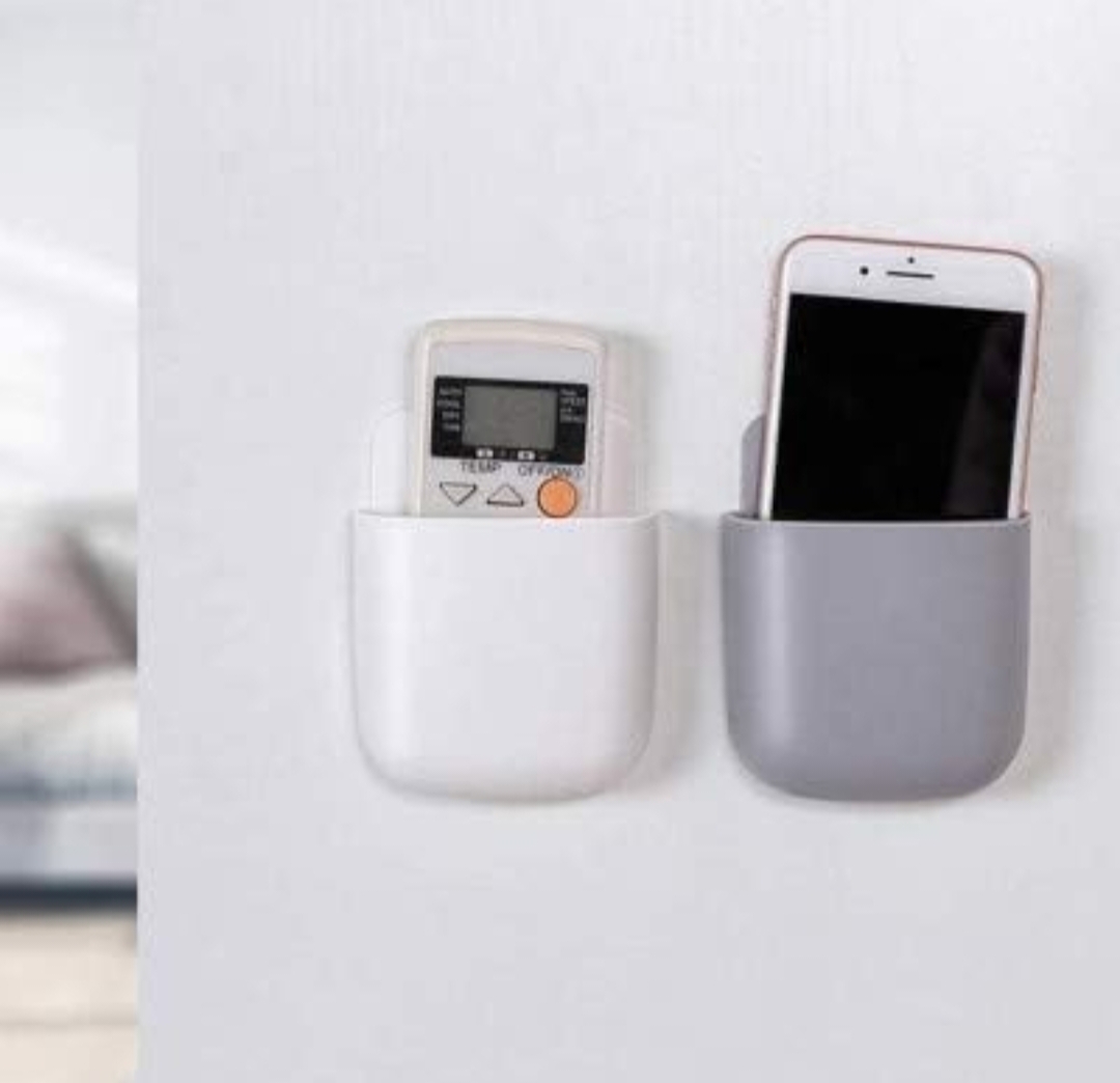 4 Piece Wall Mounted Stationery Storage Box With Plastic Wall Charger Stand Remote Storage Organizer Case for Air Conditioner TV Mobile Phone Plug Holder Stand Rack, Multicolor