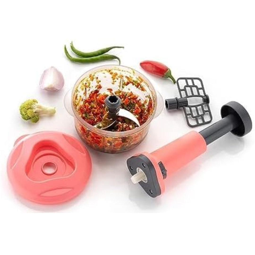 Manual Hand Press Chopper for Kitchen, Mini Handy & Compact Chopper with 3 Blades for Effortlessly Chopping Vegetables & Fruits for Your