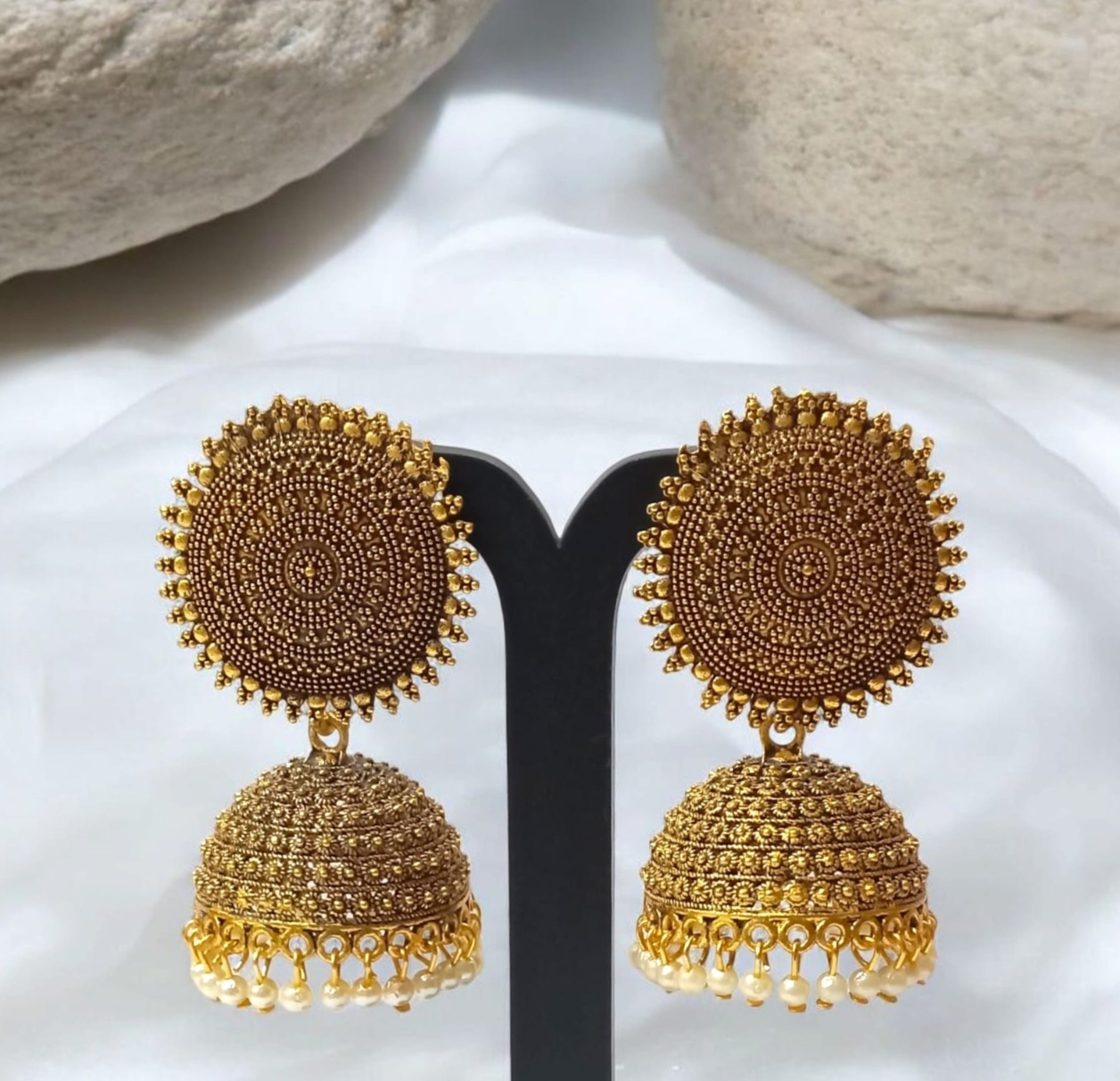 Trendy Gold-Plated Kundan & Enamel Handcrafted Meenakari Dome Shaped Jhumkas