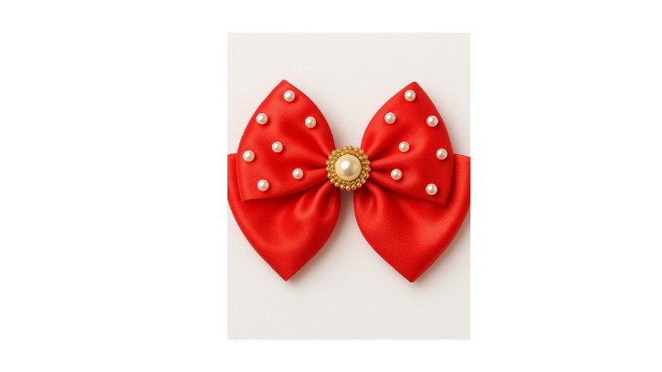 Red double layer hair bow clip