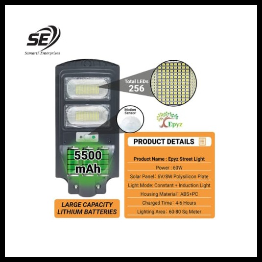 ALL IN ONE Solar Street Light - 60 Watt