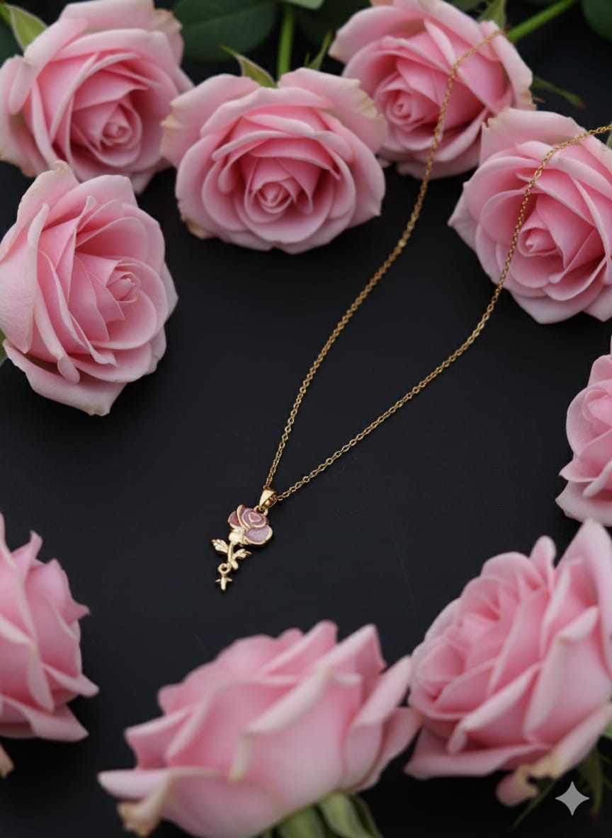 Pink rose anti tarnish chain