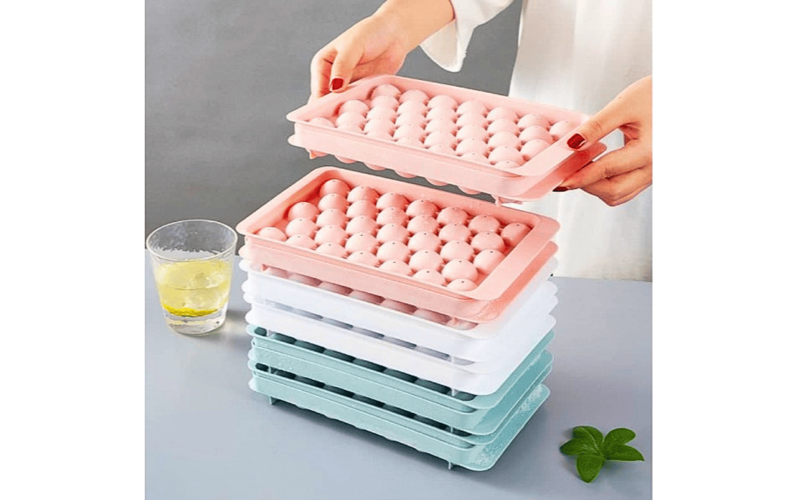 Round Ice Ball Maker Tray – Stackable Ice Cube Mold Set  ( 1 set)