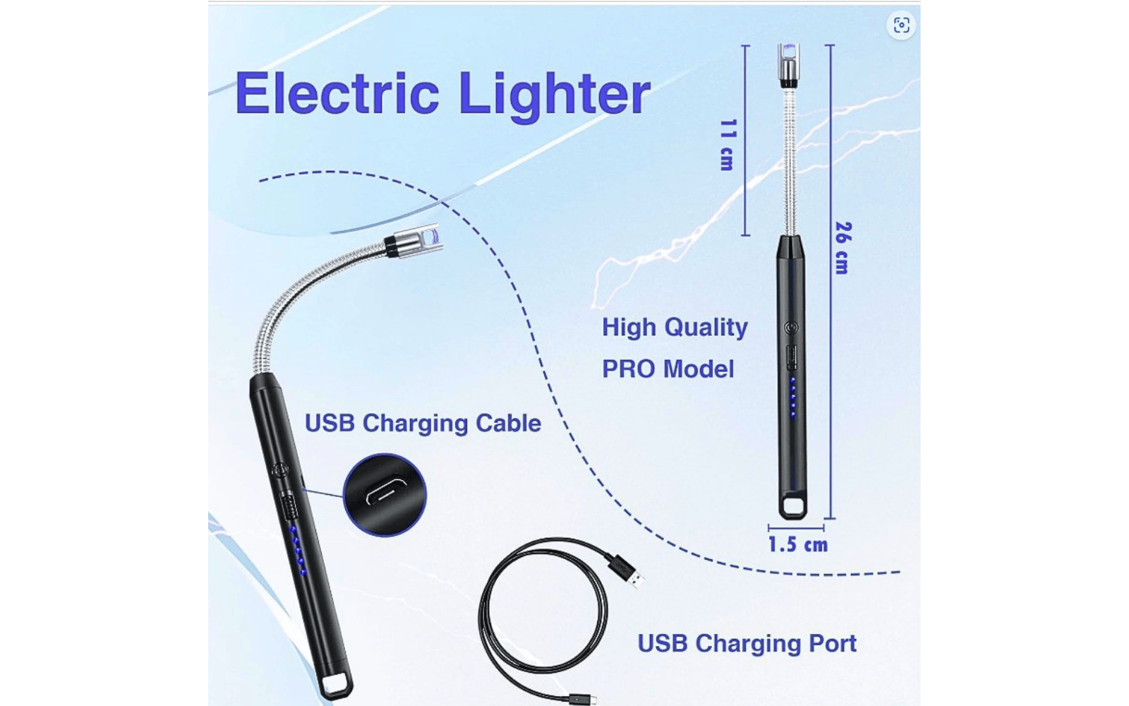 Flexible Neck USB Electric Arc Lighter – Windproof & Rechargeable