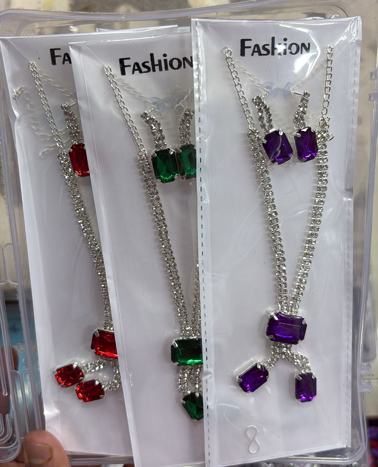 Premium Crystal Stone Lariat Style Necklace Set with Matching Earrings