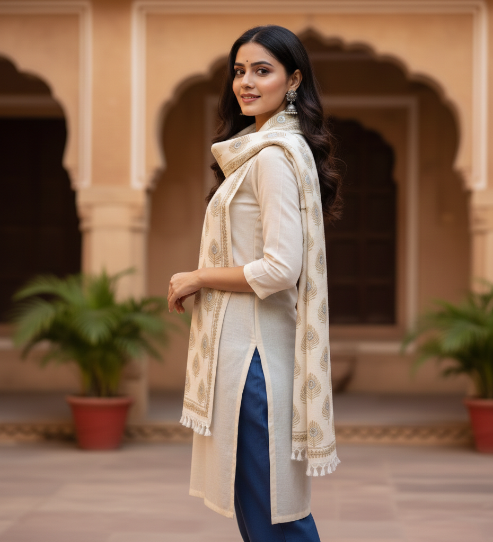 The Massive Shop – Bhagalpuri Dull Chadar Premium Dupatta with Embroidered Morpankh Work