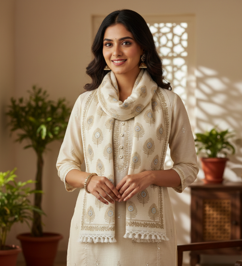 The Massive Shop – Bhagalpuri Dull Chadar Premium Dupatta with Embroidered Morpankh Work