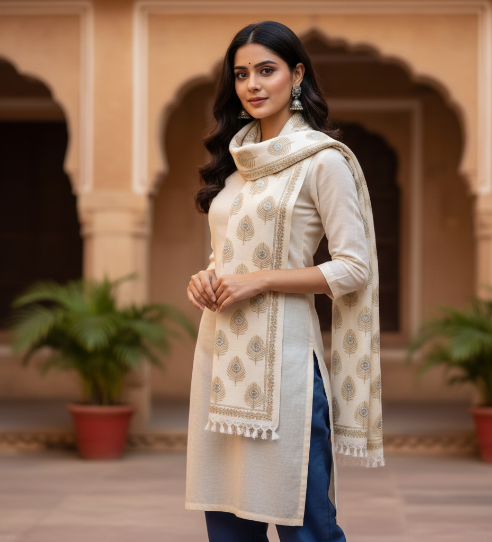 The Massive Shop – Bhagalpuri Dull Chadar Premium Dupatta with Embroidered Morpankh Work