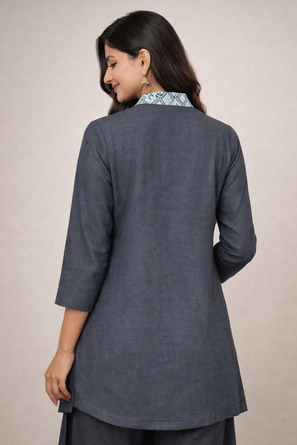 Slate Grace Printed Panel Kurti( a-501) ( charcoal black )