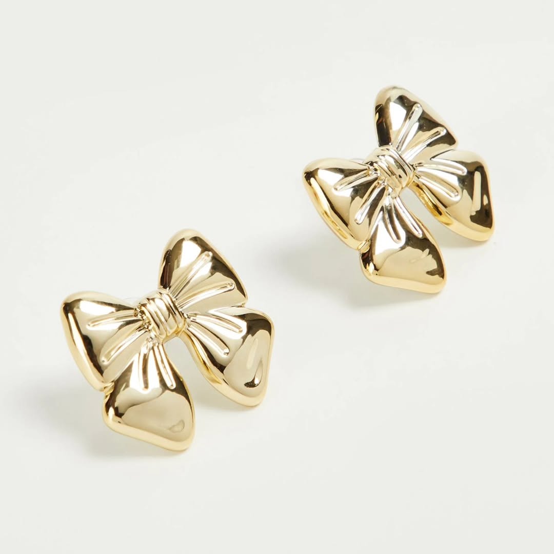 Gold Bow Stud Earrings