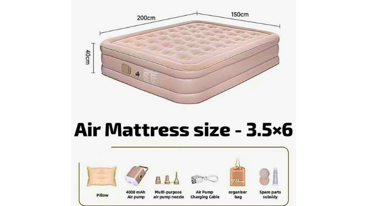 Premium Inflatable Air Mattress 3.5 x 6 ft with Electric Pump & Accessories