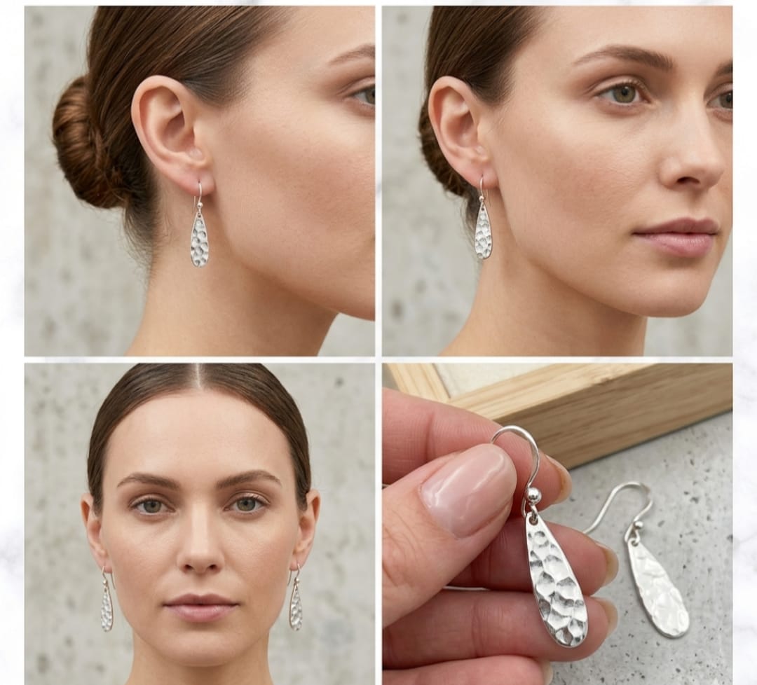 Earrings hammered teardrop