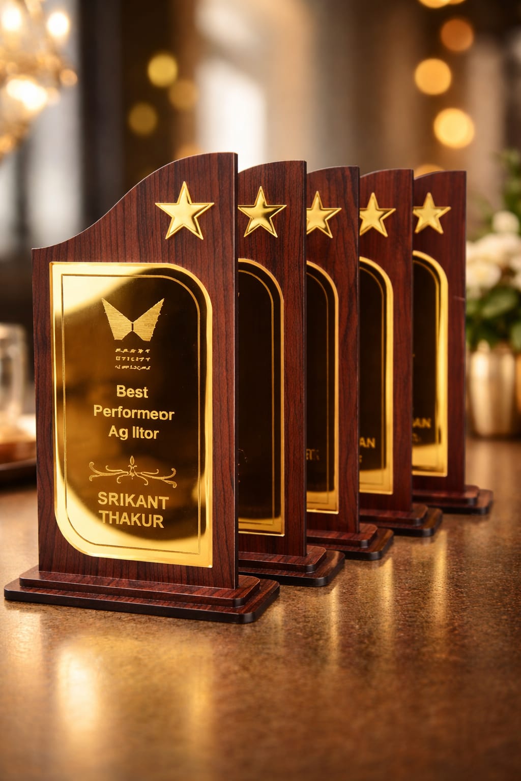 Premium Wooden & Gold Accent Award Trophy