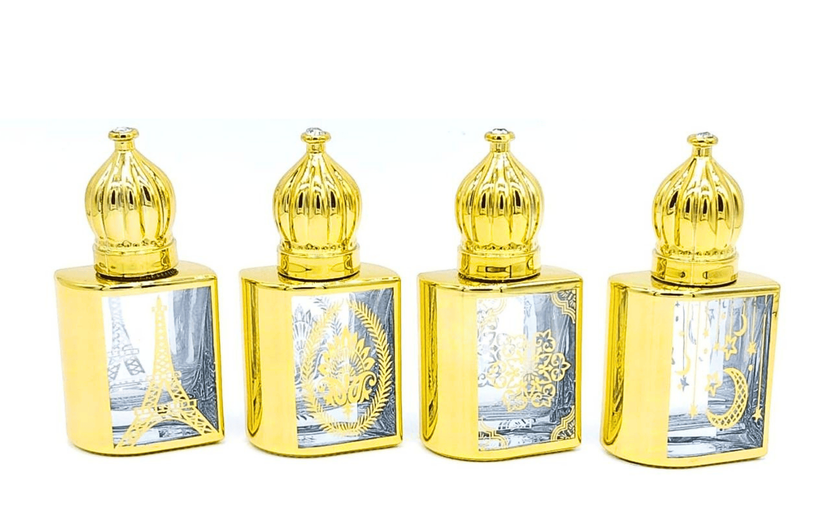Premium Designer Attar Bottles – Gold Plated Empty Perfume Bottles (Multi Design)