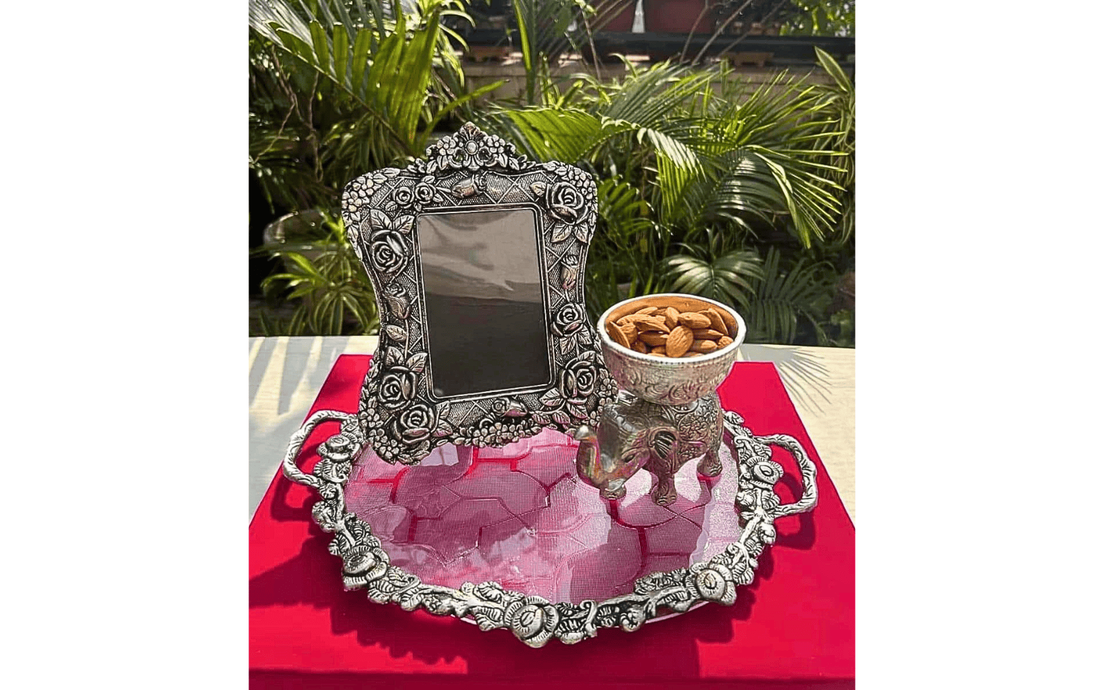 Luxury Decorative Tray Set with Photo Frame & Bowl – Festive Gift Combo
