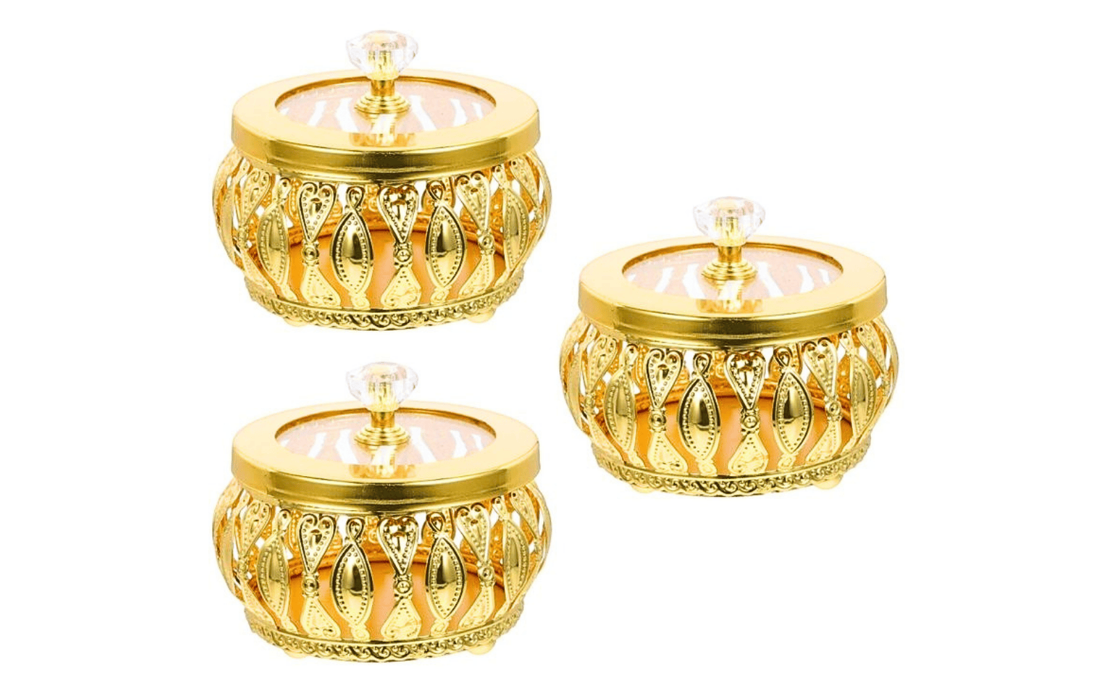 Elegant Gold Decorative Storage Jars with Lid – Set of 3
