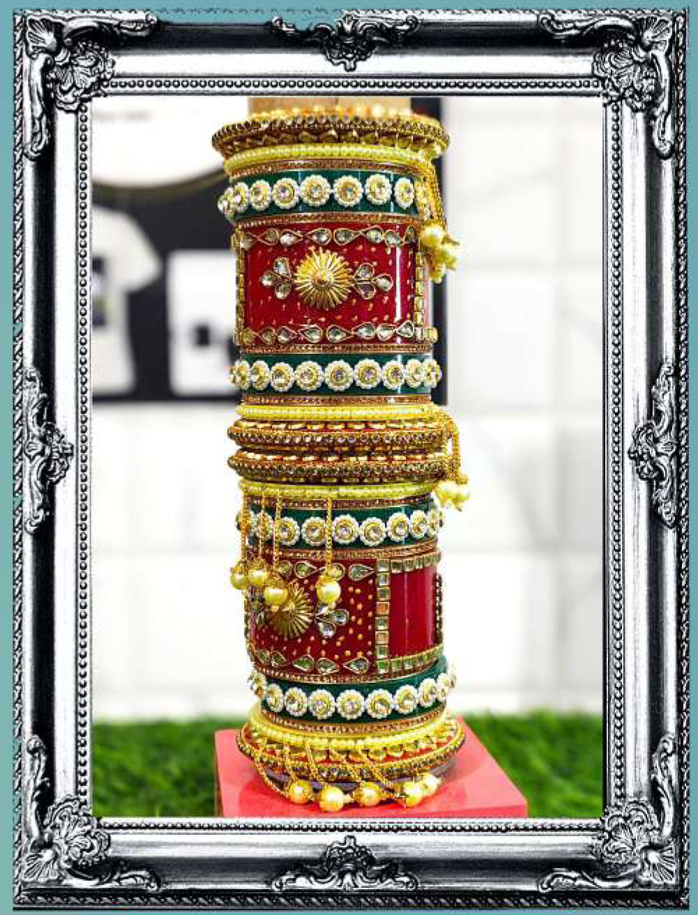 Traditional Bridal Bangle Set (Red & Gold Designer Wedding Chura)