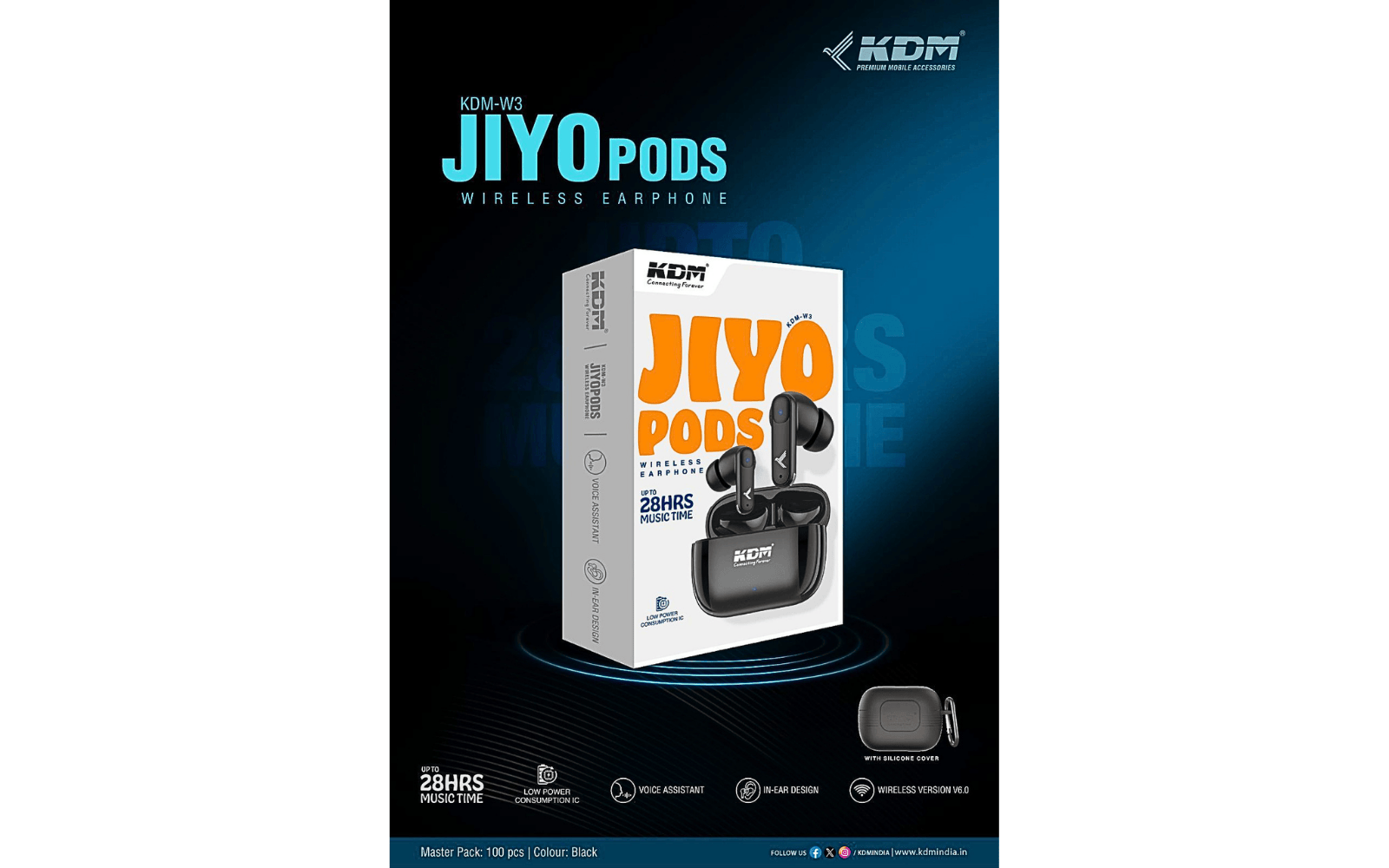 KDM W3 JiyoPods Wireless Earbuds (28H Playtime | BT 5.0 | In-Ear)