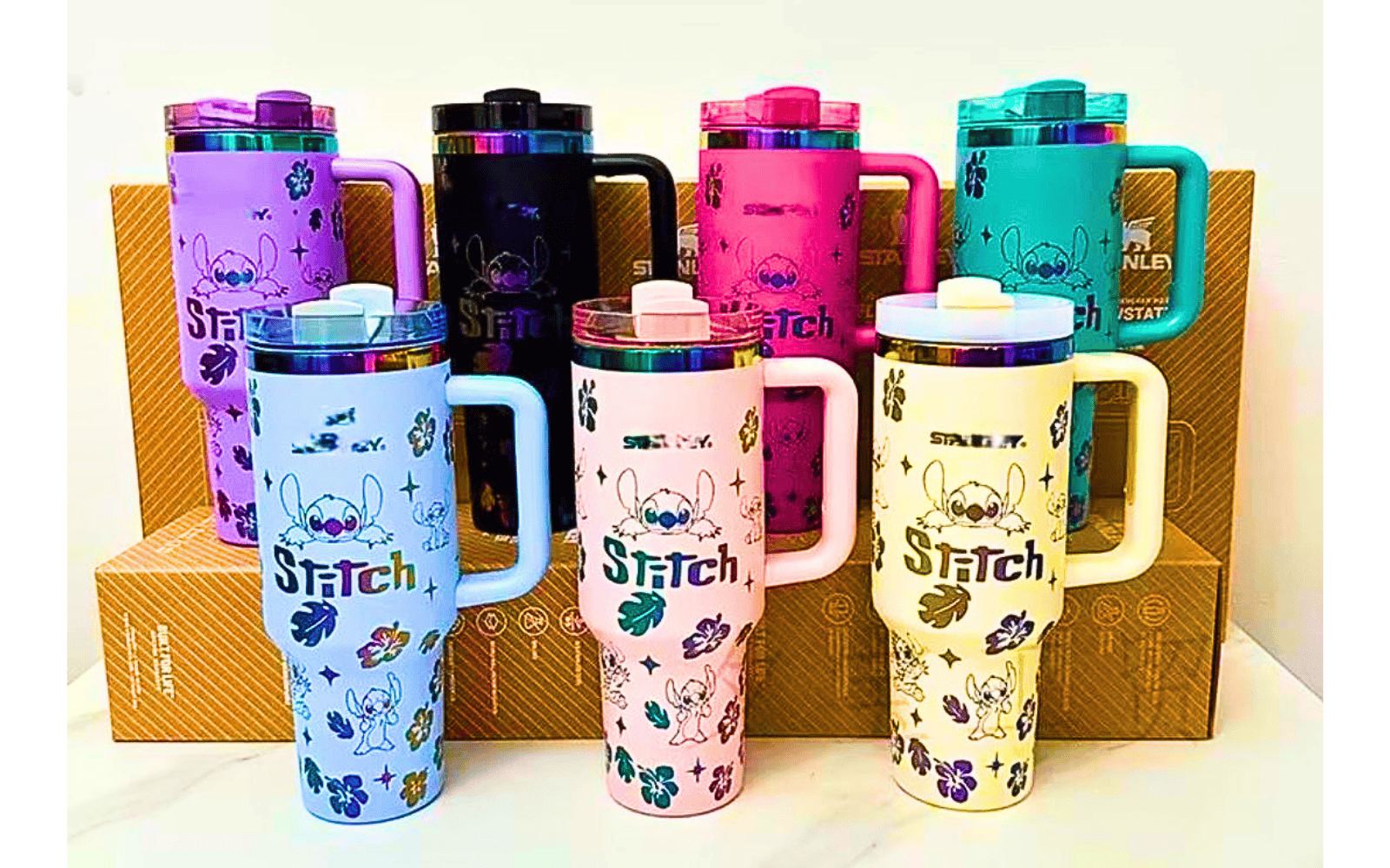 Stitch Printed Large Tumbler Mug with Handle & Lid