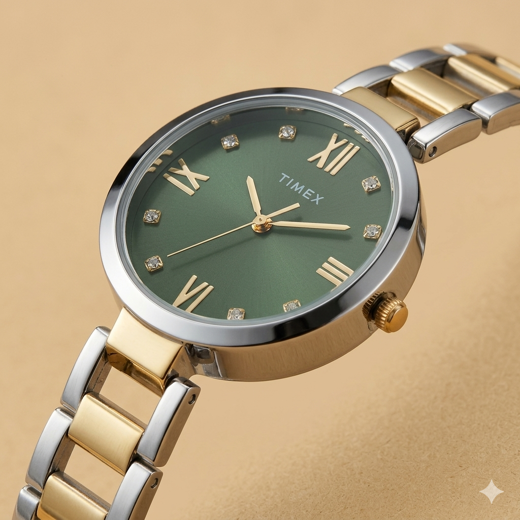 Timex Two-Tone Watch with Emerald Green Dial"