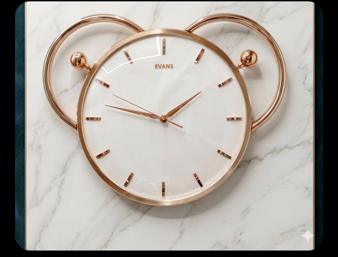 Evans Rose Gold Luxury Marble Wall Clock (Bear/Mickey Motif)