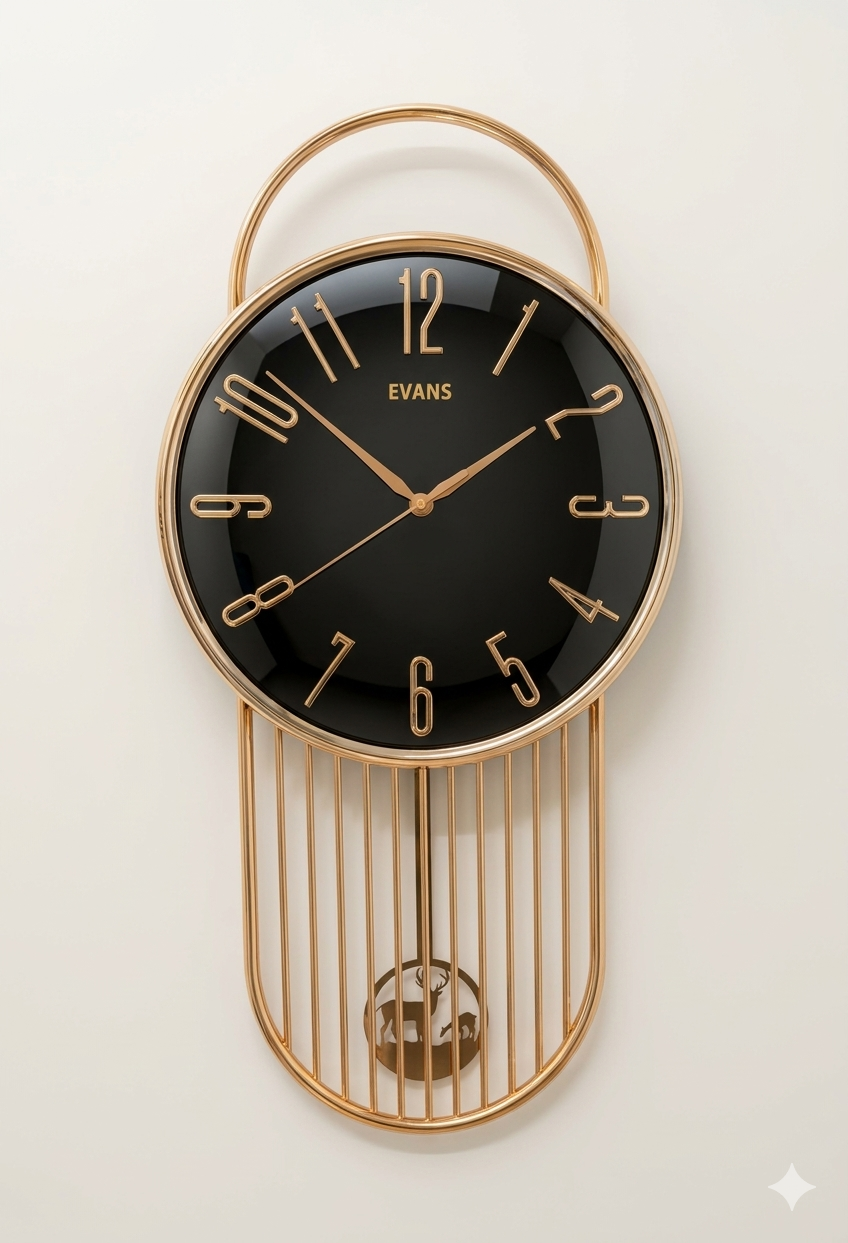 Evans Luxury Gold & Black Pendulum Wall Clock