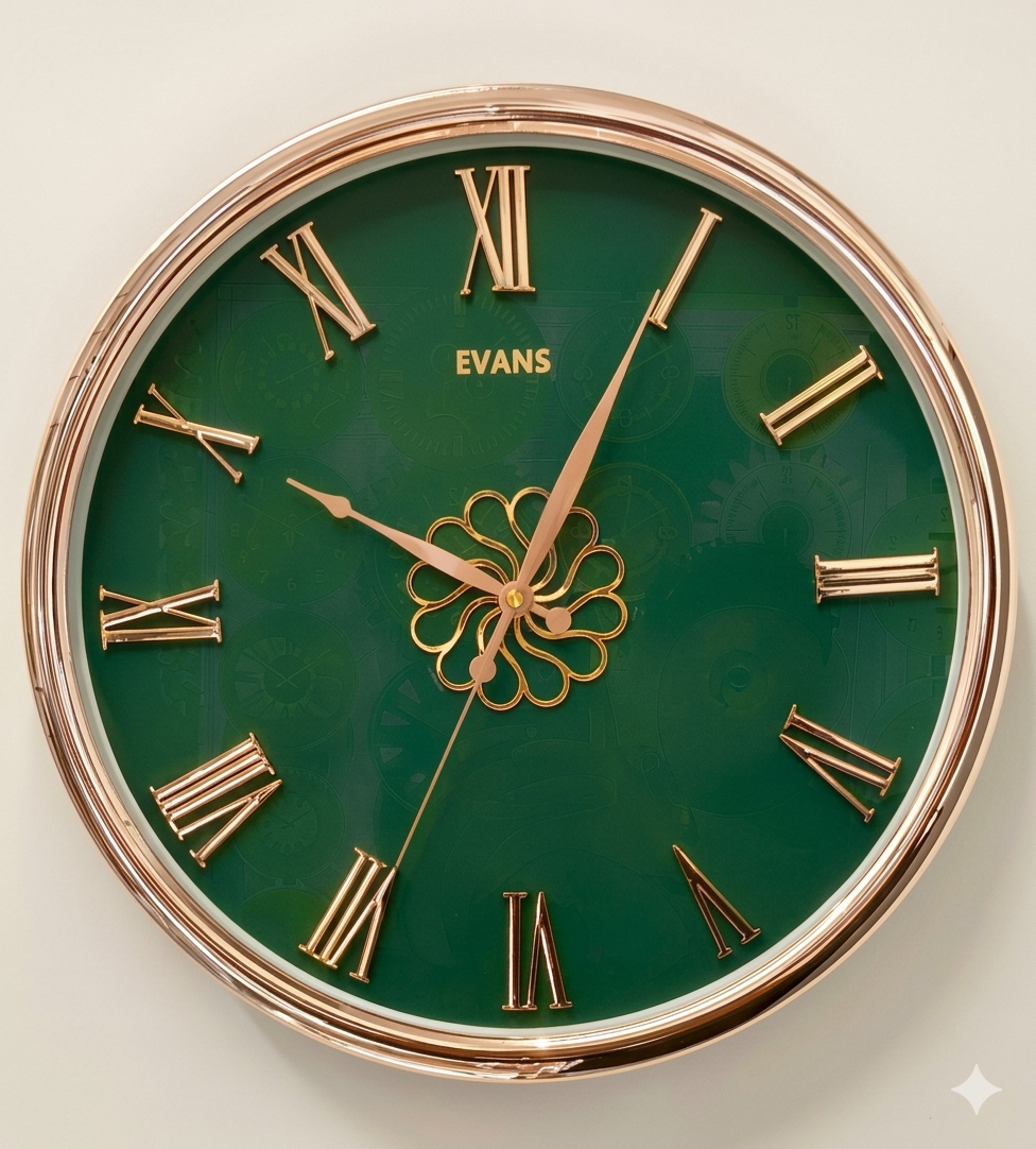 EVANS Luxury Emerald Green & Rose Gold Wall Clock