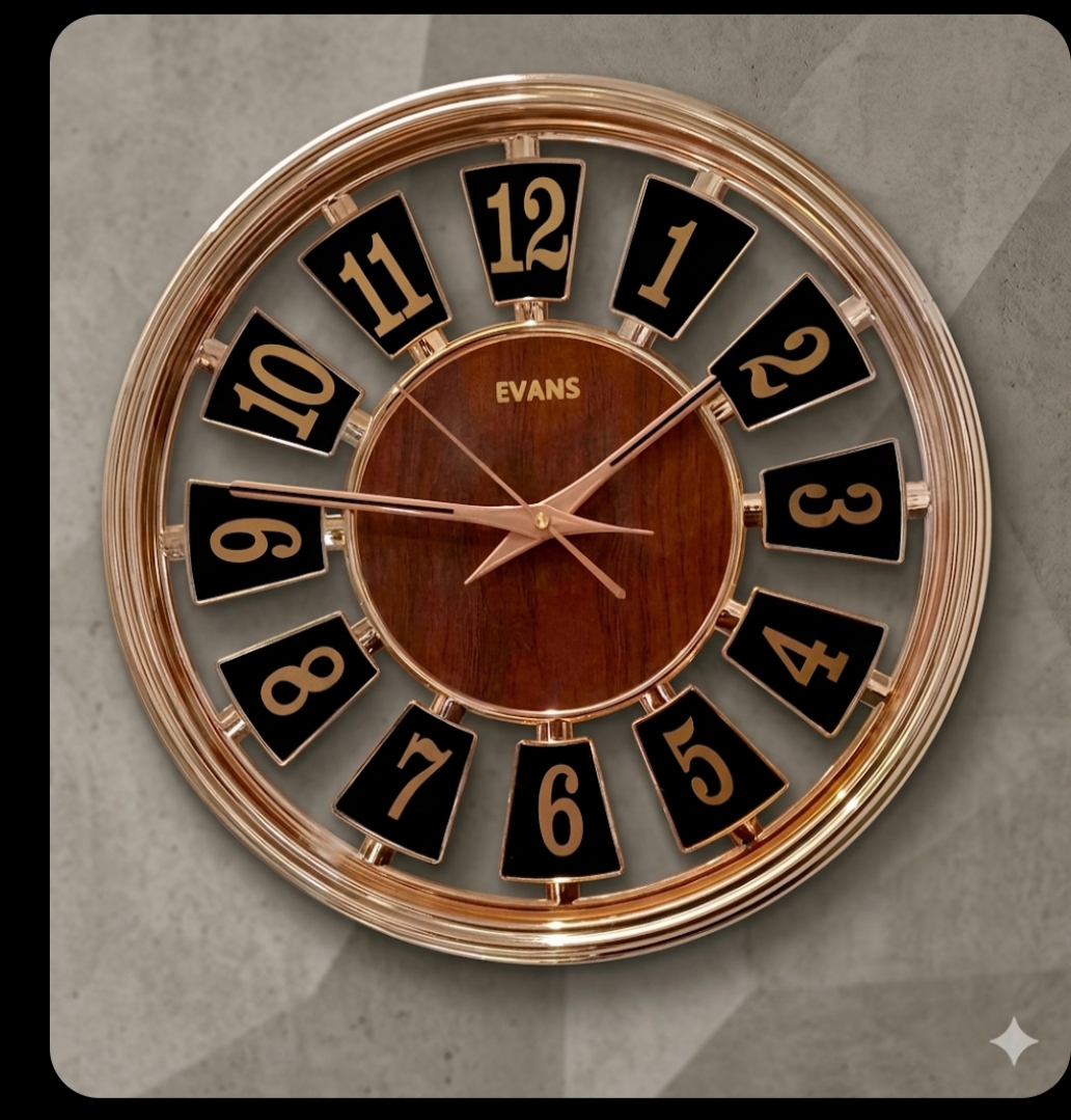 Evans Premium Rose Gold & Wood Finish Designer Wall Clock
